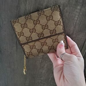 RARE Gucci Monogram Compact Jolicoeur Wallet Dark Brown with Charms